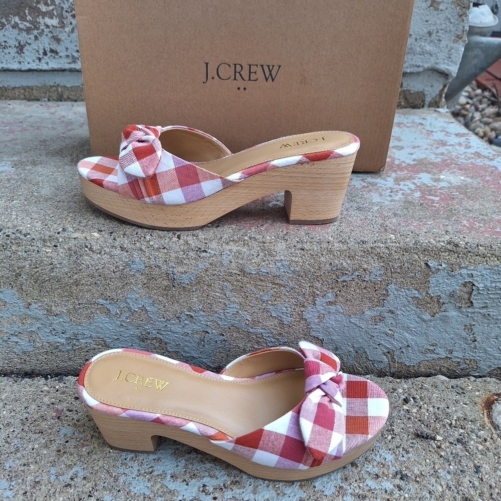 J Crew Factory Printed Heel Mules With Bows Size 7.5 NWT